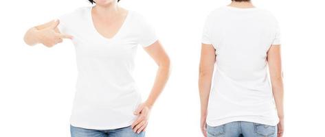 camiseta branca de mulher isolada no fundo branco, conjunto de camiseta foto