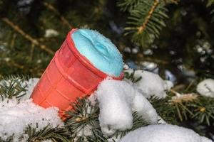 sorvete doce encontra-se nos galhos nevados de abeto no parque foto