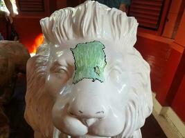 estátua de leão branco com ilha de porto rico desenhada nela foto