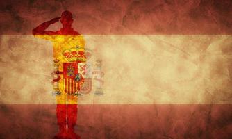 bandeira espanhola grunge com silhueta de soldado. foto