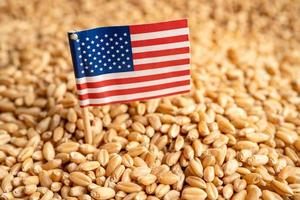 grãos de trigo com bandeira da américa eua, exportação comercial e conceito de economia. foto