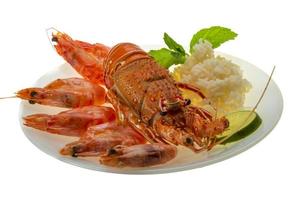 lagosta, camarão e arroz foto