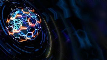 tecnologia futurista de computador quântico com hexágono digital e laser azul vermelho foto