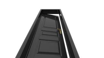 ilustração criativa de porta preta de porta aberta e fechada, porta realista de entrada isolada no fundo 3d foto
