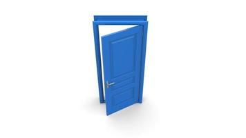 ilustração criativa de porta azul de porta aberta e fechada, porta realista de entrada isolada no fundo 3d foto