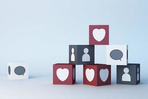 ícone de mídia social emoji de coração e caixa de ícone. renderização em 3D foto