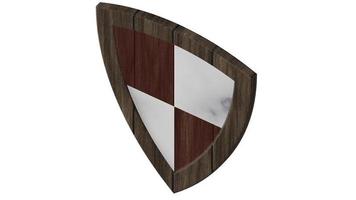 escudo madeira vermelho branco medieval ilustração 3d renderização foto