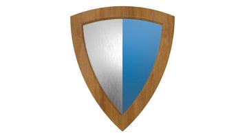 listras azul e branco escudo de madeira medieval ilustração 3d render foto