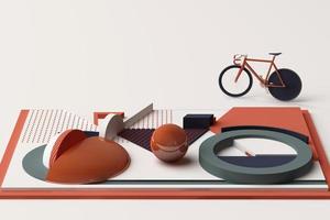 forma geométrica do conceito de esporte de bicicleta em tom de cor laranja e pastel. renderização em 3D foto