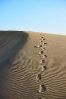 pegadas na areia das dunas onduladas no deserto das Canárias