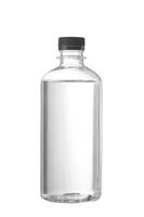 garrafa de plástico transparente com líquido no fundo branco foto