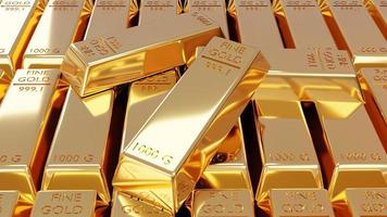 investimento em negócios de ouro negociação de ouro, idéias de negócios bancários 3d show de muitas barras de barras de ouro brilhantes um tesouro de riqueza e investimentos para o futuro. foto