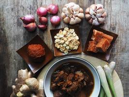 especiarias de caril vermelho do norte da tailândia e sopa de porco ao estilo do norte foto