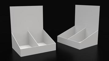 Exibição de produtos de bancada em branco para maquete e prateleira de gôndola de papelão de exibição de marca. maquete, maquete, modelo. em fundo branco isolado. ilustração 3D foto