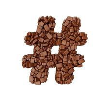 símbolo hashtag feito de pedaços de chocolate pedaços de chocolate letra do alfabeto ilustração 3d foto