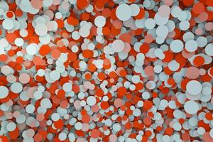 fundo de mosaico de vista superior futurista laranja e branco abstrato. superfície de círculo geométrico aleatório realista. ilustração de renderização 3D foto