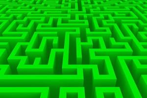 renderização 3d de jogo de labirinto complexo verde abstrato. visualização de fundo de labirinto isométrico foto