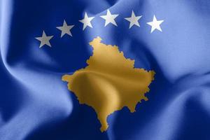 Bandeira de ilustração de renderização 3D do Kosovo. acenando no vento fla foto