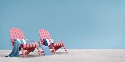 cadeiras de praia rosa com almofadas em branco sand.summer concept.3d rendering foto