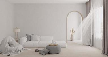 sala de estar com softseat e cortina blowing.3d rendering foto