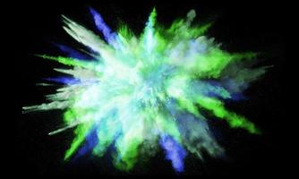 explosão de pó colorido, isolada em fundo preto foto