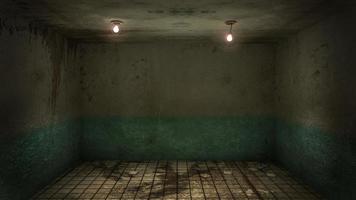 o design de interiores de horror e sala vazia de danos assustadores., renderização em 3d. foto