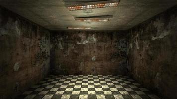 o design de interiores de horror e sala vazia de danos assustadores., renderização em 3d. foto