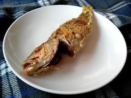 peixe frito em um prato. comida culinária indonésia foto