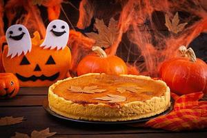 deliciosa torta de abóbora. torta caseira para o dia de ação de graças ou halloween. conceito de outono foto