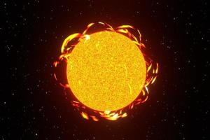 sol flare solar em renderização 3d de fundo espacial foto