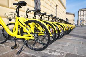 bicicletas em uso público na cidade foto