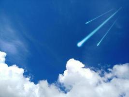 chuva de meteoros cair no espaço e fundo do céu azul foto