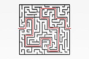 Ilustração 3D de um corredor quadrado preto - quebra-cabeça. Labirinto 3d com paredes volumétricas. escape de masmorra ou design de nível de quebra-cabeça. foto
