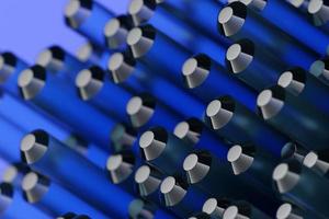 tubos azuis de ilustração 3D de uma forma incomum em um fundo monocromático foto