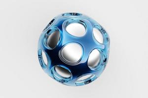 renderização 3D. bola azul com buracos. close-up de uma figura geométrica de uma bola em um fundo branco foto