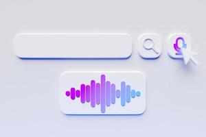 Ilustração 3D, design de elementos da barra de pesquisa. barra de pesquisa com ícone de lupa e microfone para pesquisa de áudio. interface de usuário de pesquisa de modelo. foto