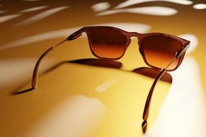 óculos de sol amarelos realistas em um fundo monocromático, ilustração 3d foto