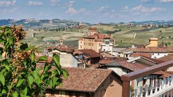 paisagens da langhe piemontesa de barolo e monforte d'alba com suas vinhas no período da primavera de 2022 foto