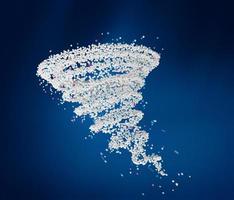 fluxo de grãos de detergente e anúncio de removedor de manchas de efeito especial de ciclone, com água lavando uma ilustração 3d de fundo azul manchada foto