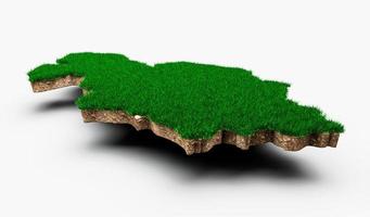 Cazaquistão mapa solo geologia terra seção transversal com grama verde e textura do solo de rocha ilustração 3d foto