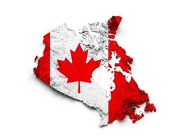 mapa do canadá bandeira do canadá mapa de altura de cor de relevo sombreado em fundo branco ilustração 3d foto