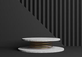 pódio de mármore para apresentação do produto com forma de retângulo preto e primavera dourada, 3d renderização de fundo preto pro photo foto