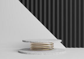 pódio de mármore para apresentação do produto com forma de retângulo branco e primavera dourada, ilustração 3d fundo preto pro photo foto