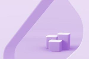 três plataforma violeta na cena mínima de maquete para apresentação de produtos de marca. renderização em 3D foto