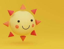 3D sol feliz que flutua no ar com espaço de cópia. conceito de ideia natural emoji. foto