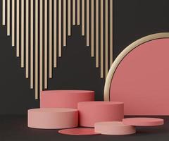 formas geométricas minimalistas abstratas 3D. exibição de pódio de luxo no tema de cor coral rosa preto. palco de desfile de moda, pedestal, vitrine para exibição. foto