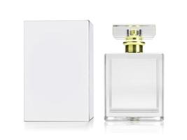 frasco de perfume e caixa de embalagem branca foto