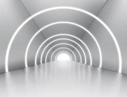 design de interiores de corredor iluminado. renderização em 3D foto
