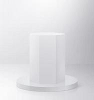 pódio do pedestal do octógono. abstrato de alta qualidade conceito 3d iluminado pedestal por holofotes no fundo branco. fundo futurista pode ser adicionado em banners panfletos ro web. renderização 3D foto