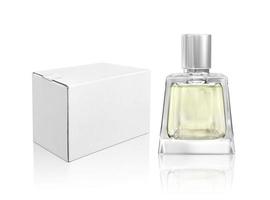 frasco de perfume e caixa de embalagem branca foto